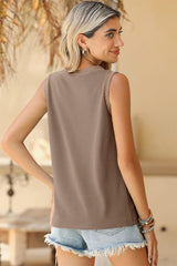 Simply Taupe Contrast Trim V-Neck Loose Fit Tank Top