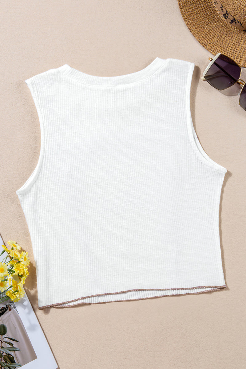 Wholesale White Exposed Seam Ribbed Cropped Tank Top