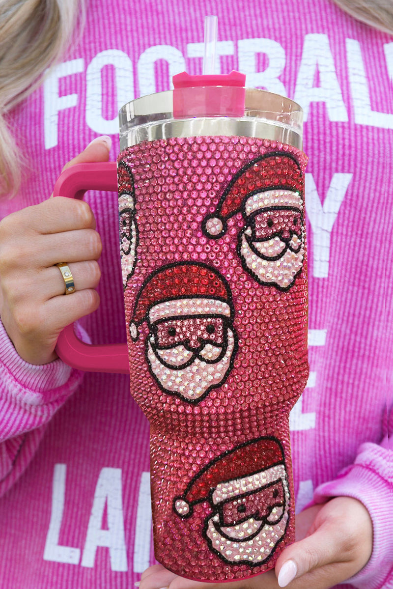 Rose Red Christmas Santa Printed Diamond Water Cup