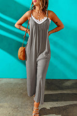 Black Casual Spaghetti Straps Wide Leg Pocketed Jumpsuits