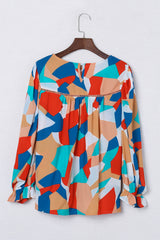 Multicolor Casual Abstract Print Puff Sleeve Blouse