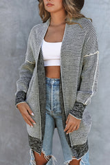 Black Plaid Casual Contrast Trim Knit Cardigan