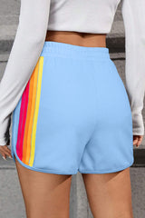 Beau Blue Color Block Striped Elastic High Waist Active Shorts