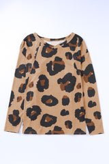 White Leopard Print Casual Loose Long Sleeve Top