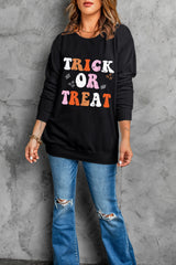 Black Halloween TRICK OR TREAT Graphic Crewneck Sweatshirt