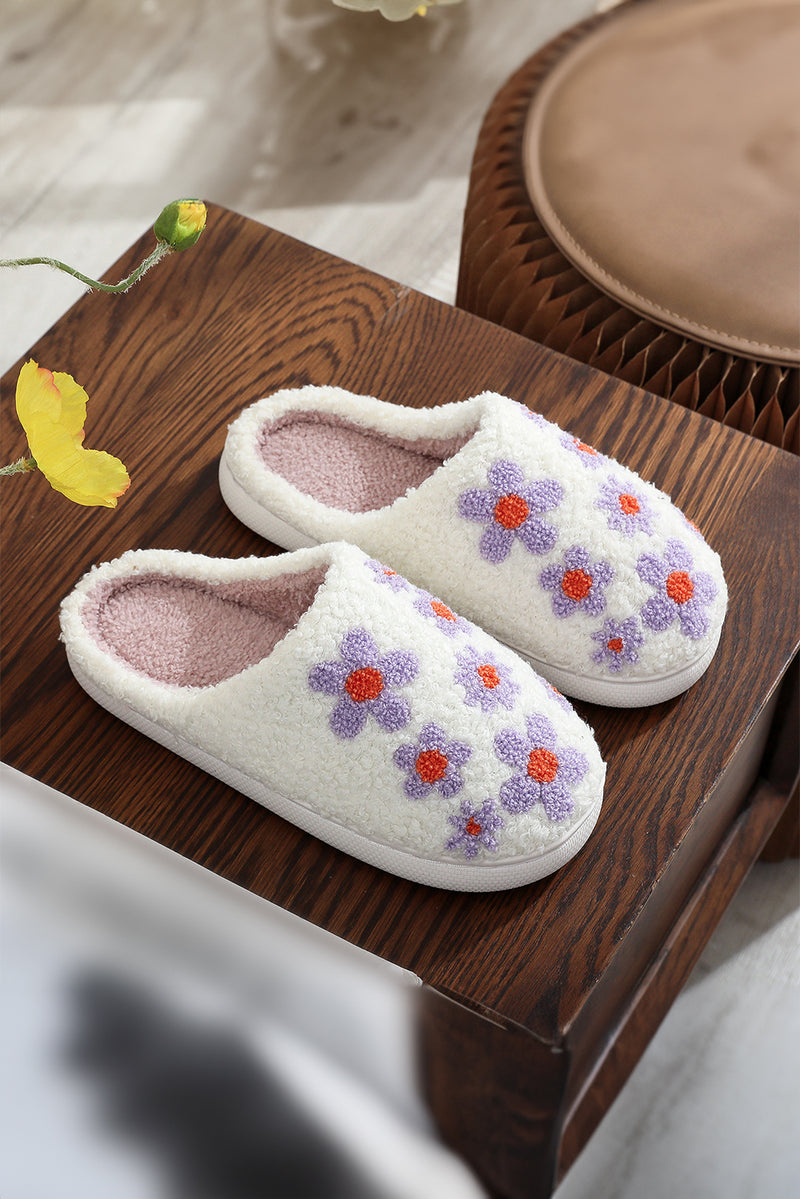 Tillandsia Purple 60s Vintage Floral Printed Plush Slippers