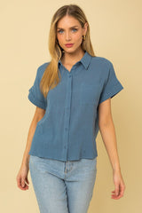 Short Sleeve Button Down Blouse