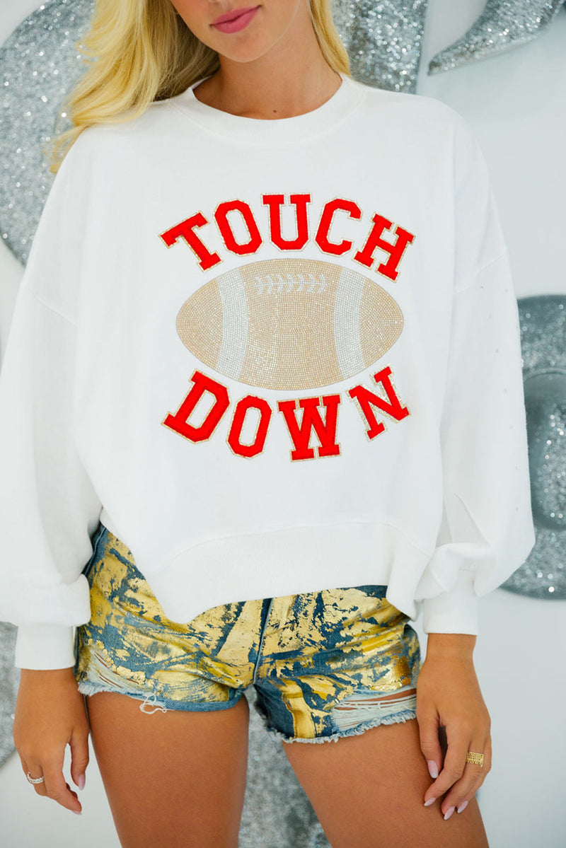 Fiery Red TOUCH DOWN Rugby Graphic Pullover Sweatshirt