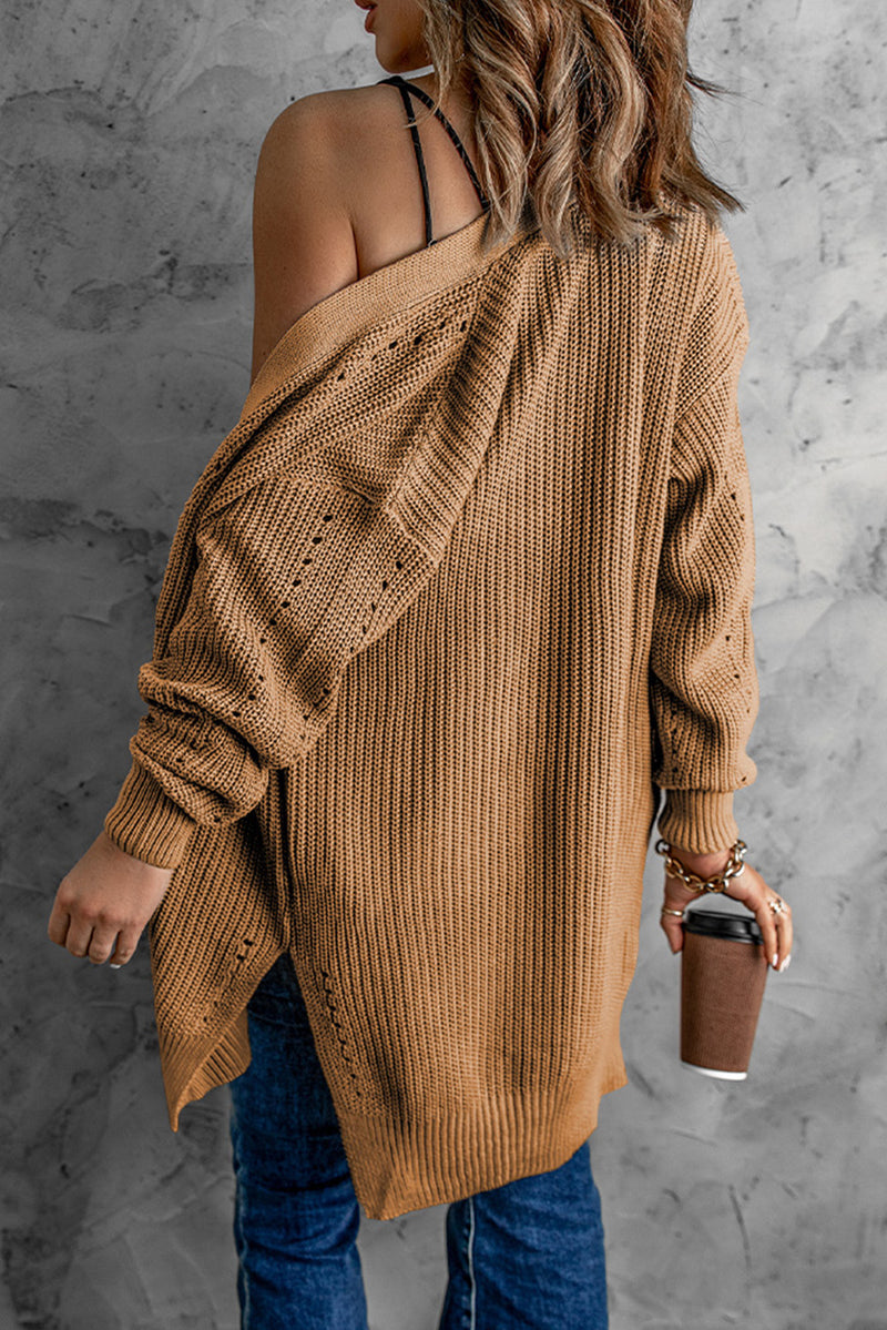 Khaki Fall Long Sleeve Long Cardigan Sweater