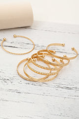 Gold 7pcs Textured Open Alloy Bangle Set