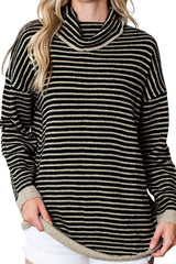 Black Striped Turtleneck Long Sleeve Sweater