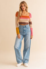 Long Sleeve Color Block Stripe Knit Top