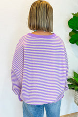 Pink Stripe Drop Shoulder Long Sleeve Top