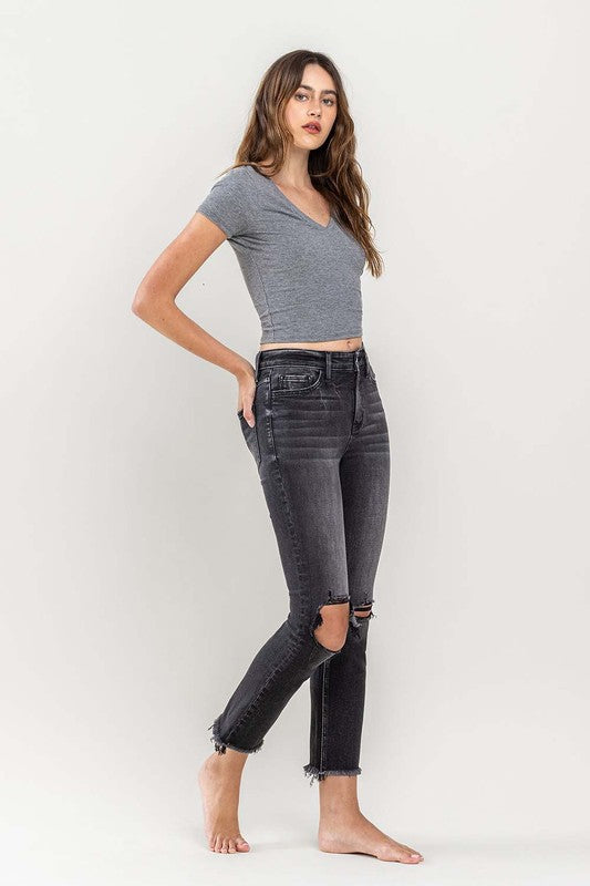 High Rise Stretch Distressed Crop Slim Straight