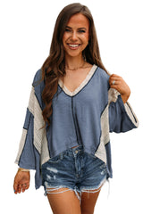 Ashleigh Blue Crochet Patchwork Exposed Seam High Low Loose Top