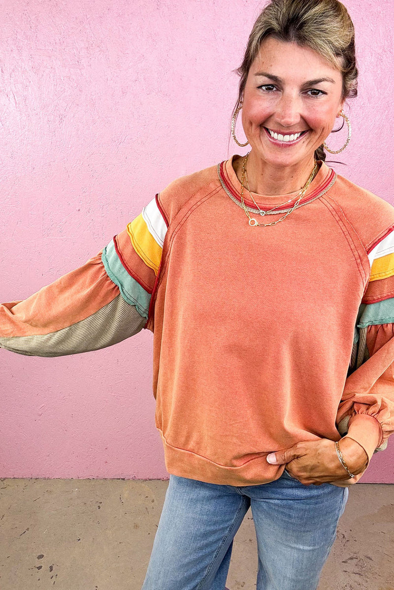 Flamingo Color Block Exposed Seam Raglan Sleeve Top