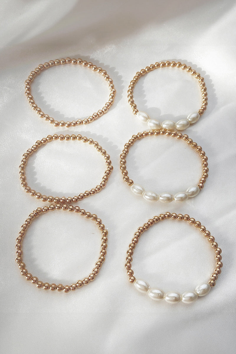 Gold Plated Pearl Beaded 6 Pcs Bracelet Set