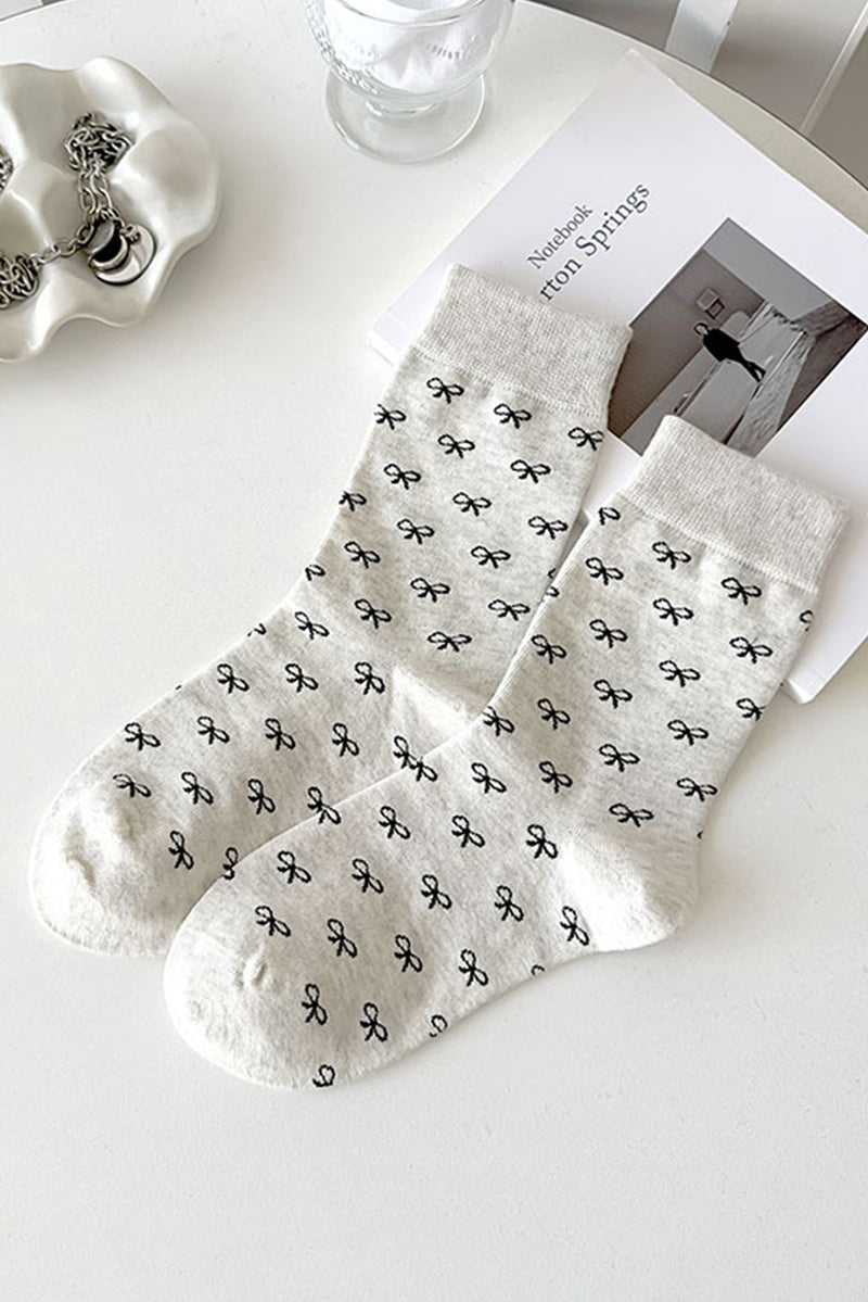 White Bow Ribbed Edge Crew Socks