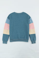 Rosy Color Block Casual Drop Sleeve Sweatshirt