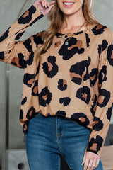 White Leopard Print Casual Loose Long Sleeve Top