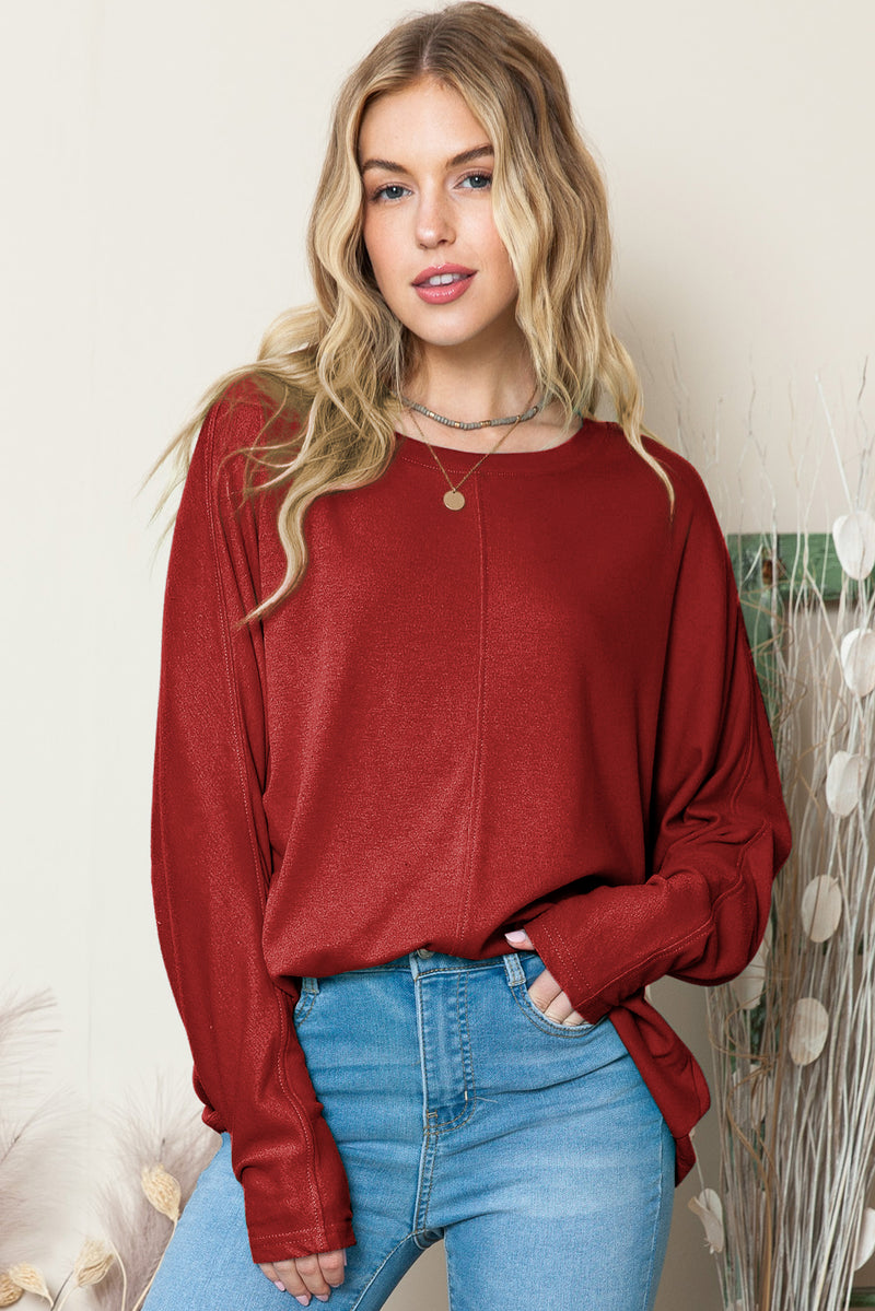 Green Plain Solid Color Casual Seam Long Sleeve Top