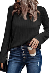 Green Textured Round Neck Knit Long Sleeve Top