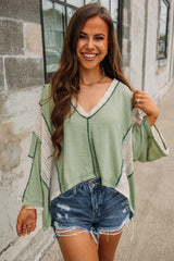 Grass Green Crochet Patchwork Exposed Seam High Low Loose Top