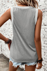 Simply Taupe Contrast Trim V-Neck Loose Fit Tank Top