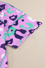 Purple Leopard Print Plus Size Short Sleeve Tee