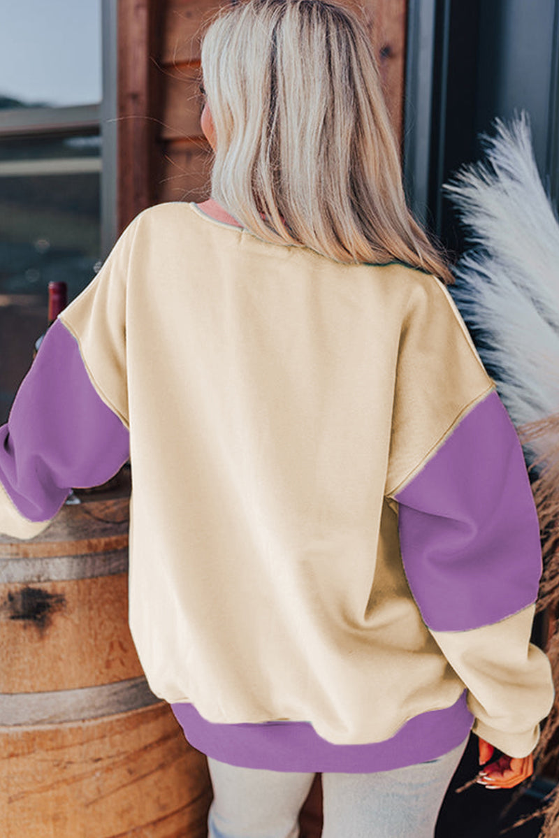 Meadow Mauve Colorblock Patchwork Drop Shoulder Sweatshirt