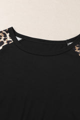 Beige Cheetah Print Tiered Half Sleeve Jewel Neckline T Shirt