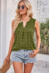 Green Swiss Dot V Neck Sleeveless Shirt