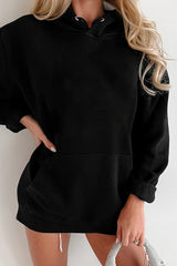 Black Kangaroo Pocket Drawstring Chunky Hoodie