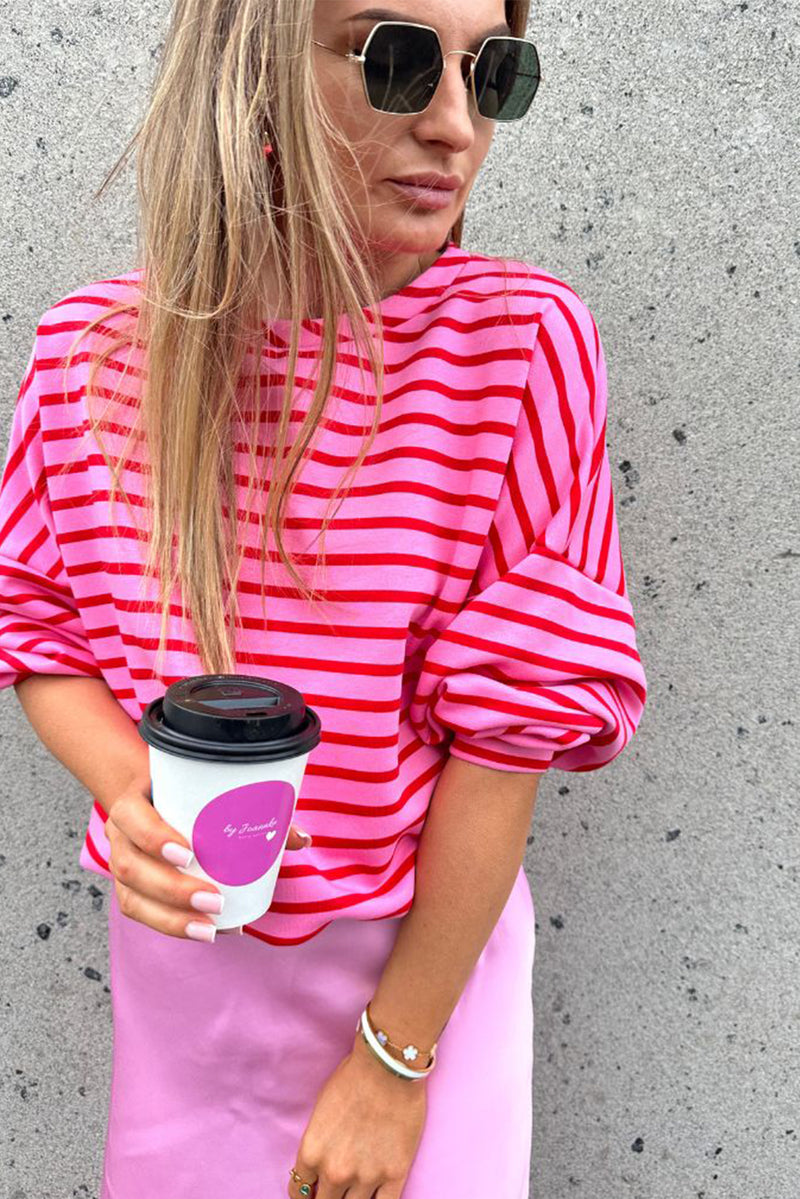 Sachet Pink Striped Oversized Long Sleeve Sweatshirt