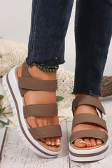 Camel Hollow Out Buckle PU Leather Platform Sandals