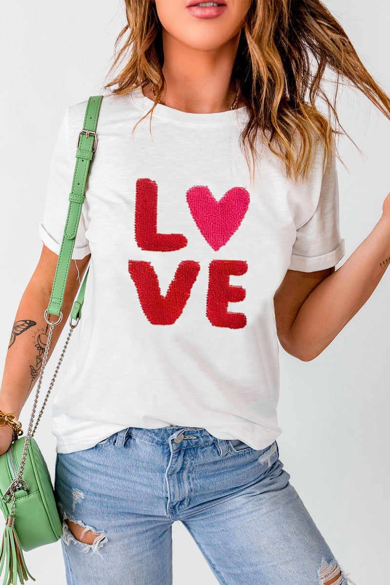 White Heart LOVE Graphic Valentines Crewneck Tee