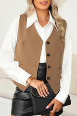 White Solid Color Button Up V Neck Suit Vest