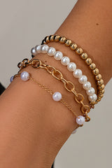 Gold Plated Chain Pearl Beaded 4Pcs Minimalist Bracelet Set