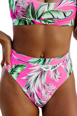 Rose Tropical Print Textured Bikini Bottom