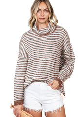 Black Striped Turtleneck Long Sleeve Sweater