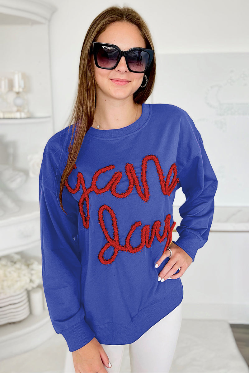 Dark Blue Tinsel Game Day Drop Shoulder Sweatshirt