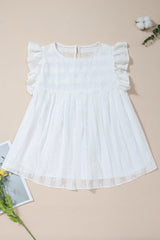 White Ruffled Lace Splicing Flowy Crewneck Sleeveless Shirt