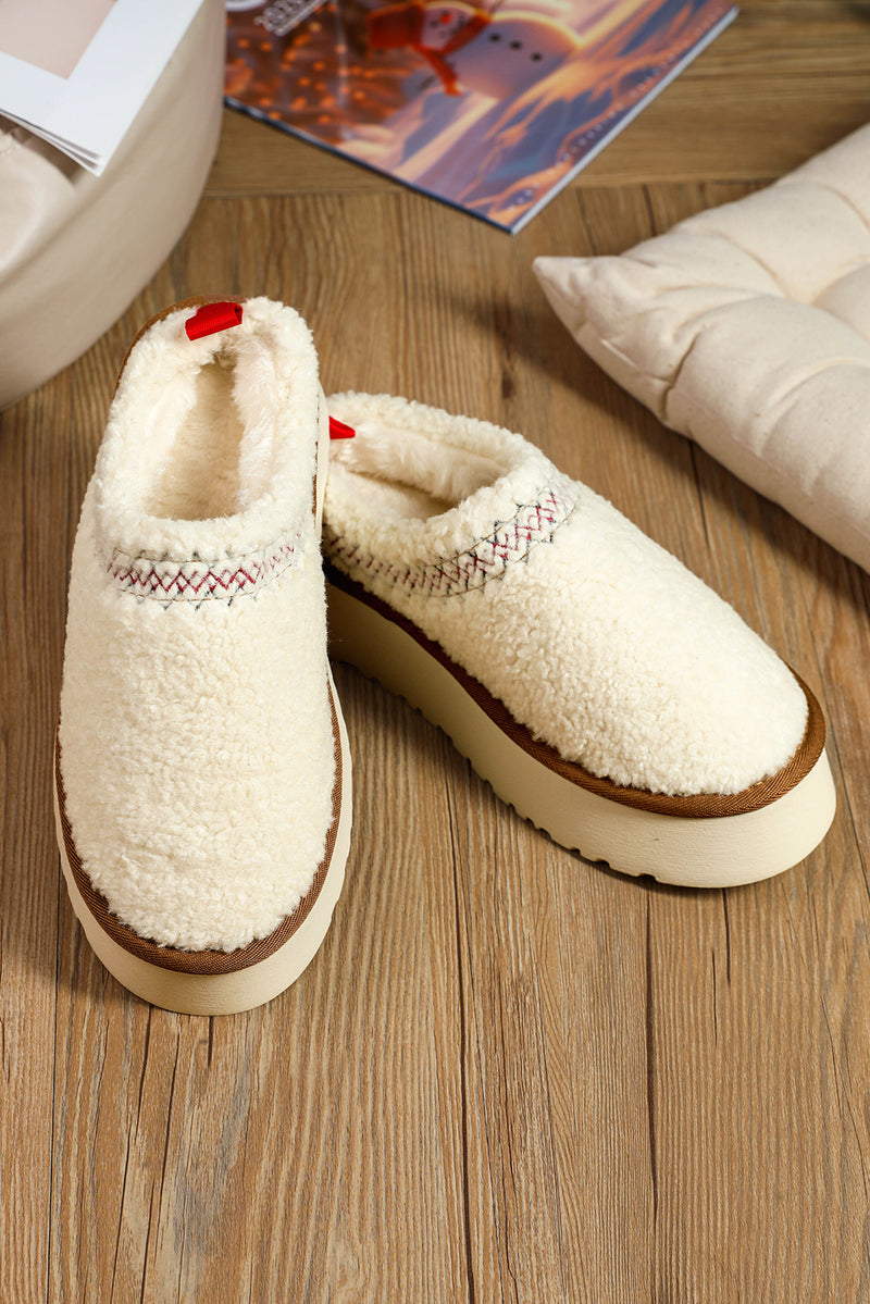 Oatmeal Suede Contrast Plush Thick Sole Slippers