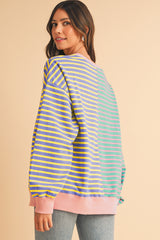 Green Stripe Colorblock Drop Shoulder Oversized Sweatshirt