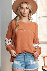 Textured Exposed Seam Pullover Long Sleeve Top