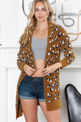 Brown Leopard Print Fur Long Cardigan