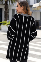 Black Contrast V Neck Loose Tunic Sweater