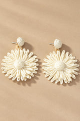 Raffia straw flower drop earrings