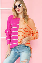 Multicolor Striped Color Block Loose Fit Knit Sweater