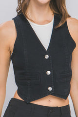 Denim Buttoned Vest Top